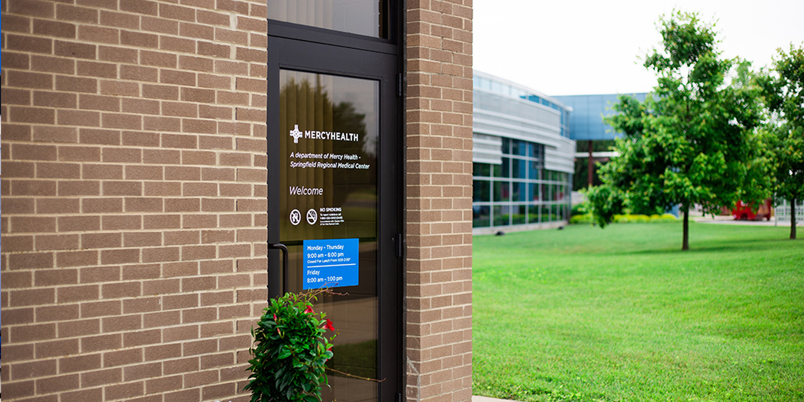 Mercy Health Clinic exterior door on Clark State's campus