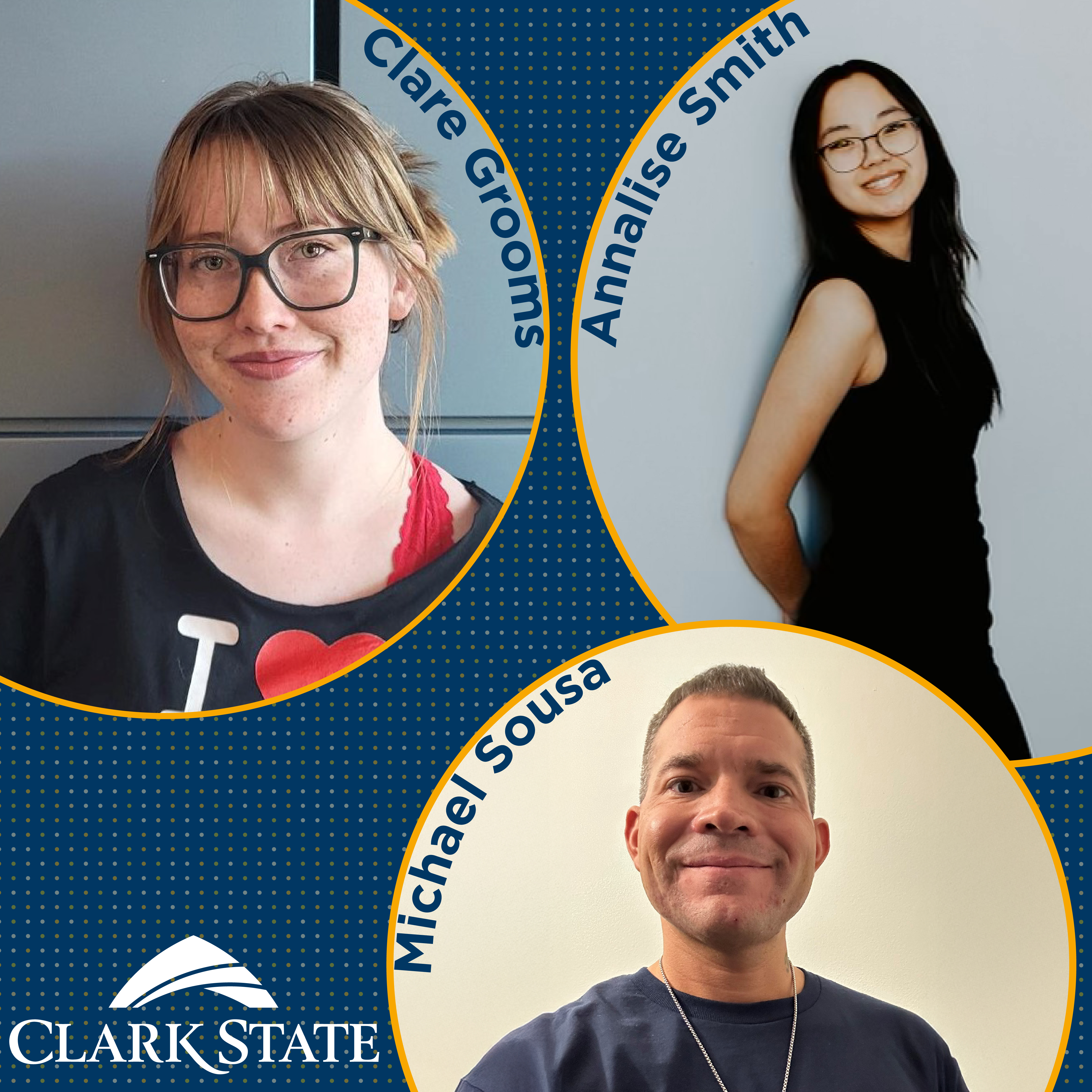 photo with Clark State Students Named to 2025 All-Ohio Academic Team Clare Grooms, Annalise Smith and Michael Sousa