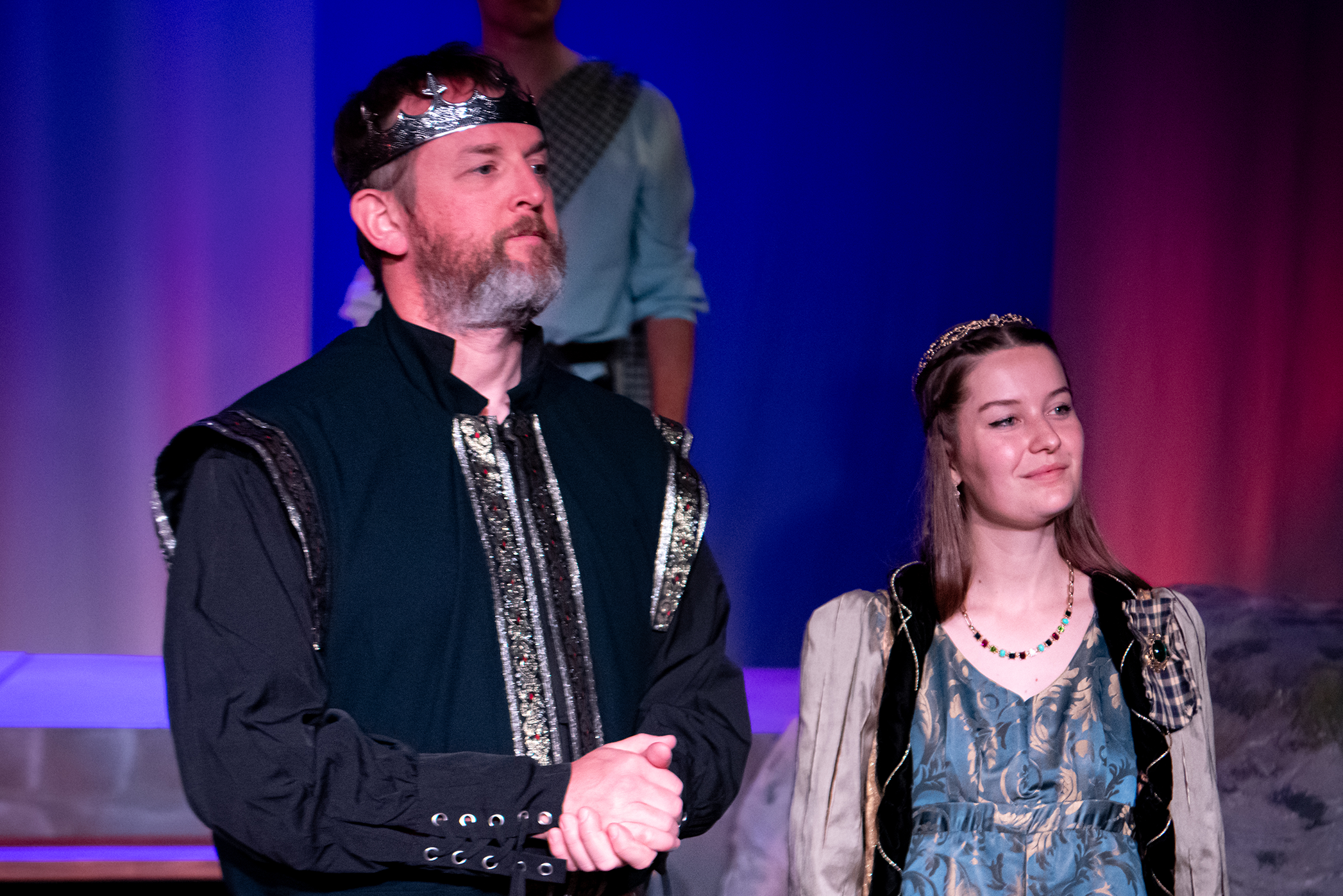 Students dressed as king and queen in Macbeth play.