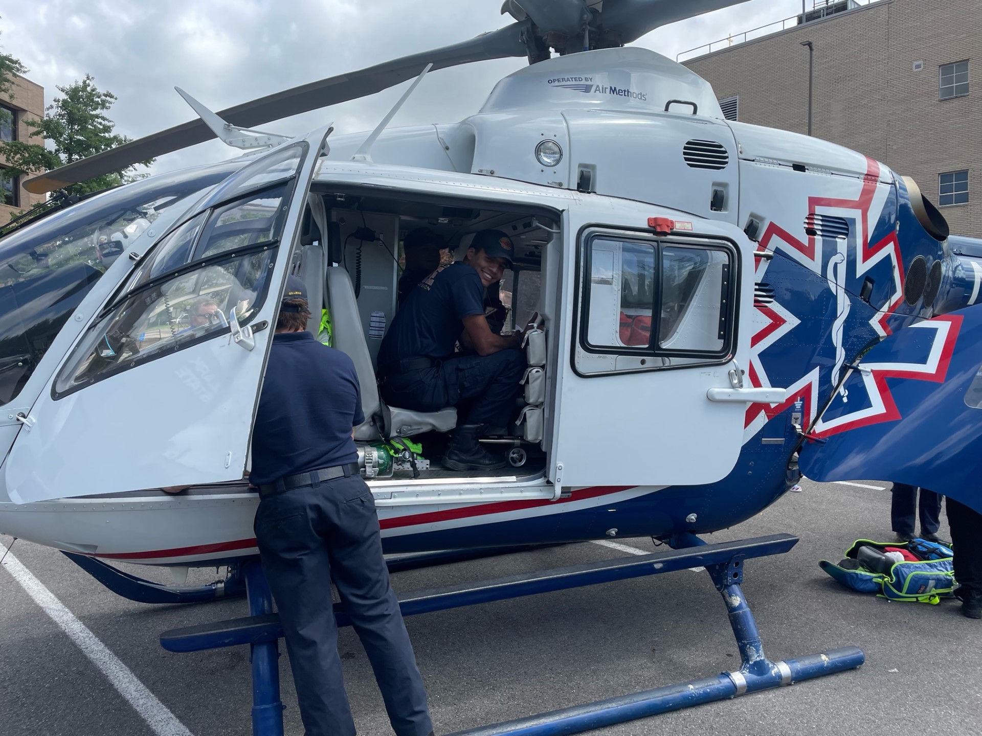 EMS students in a careflight helicopter