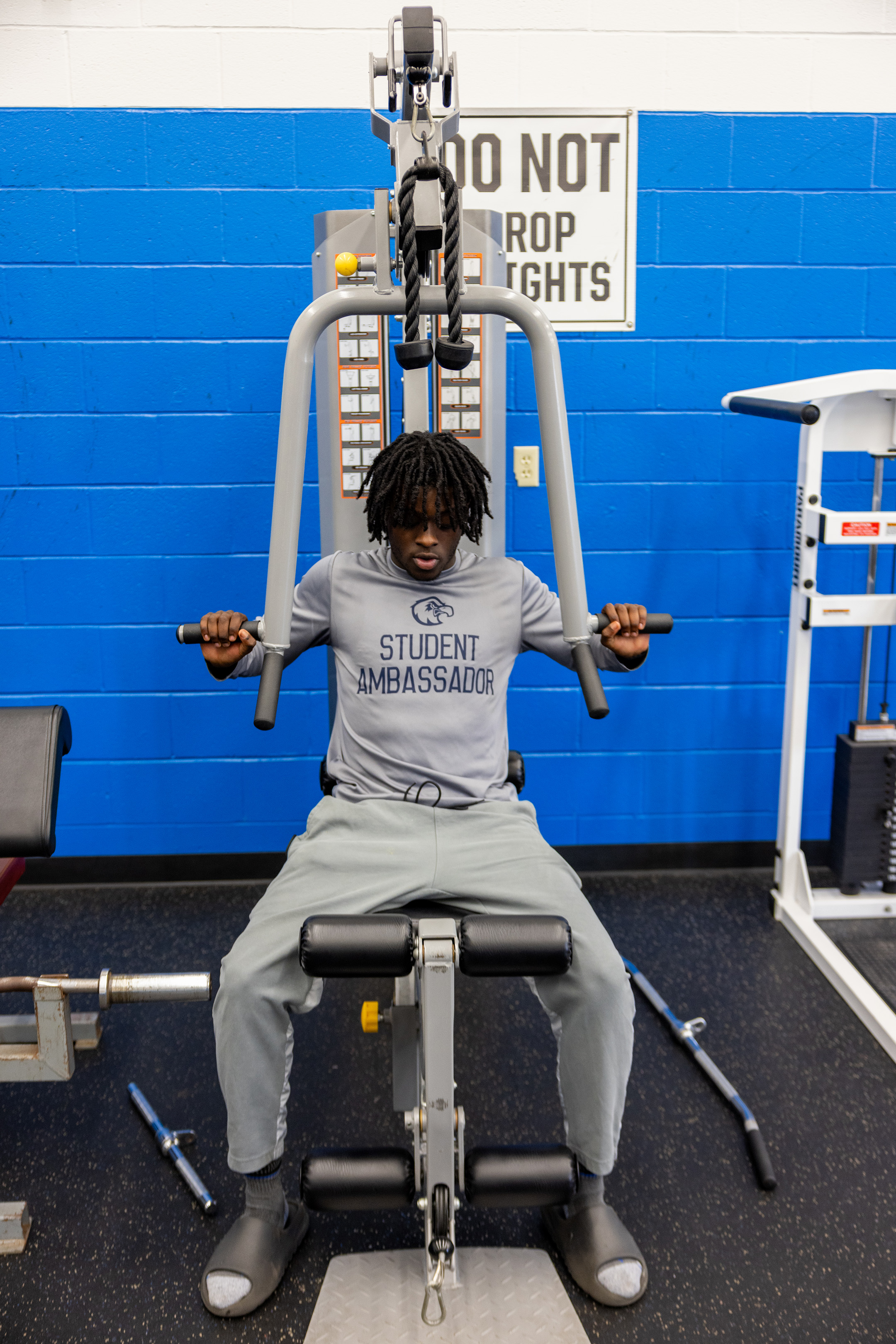 Student working out in fitness center