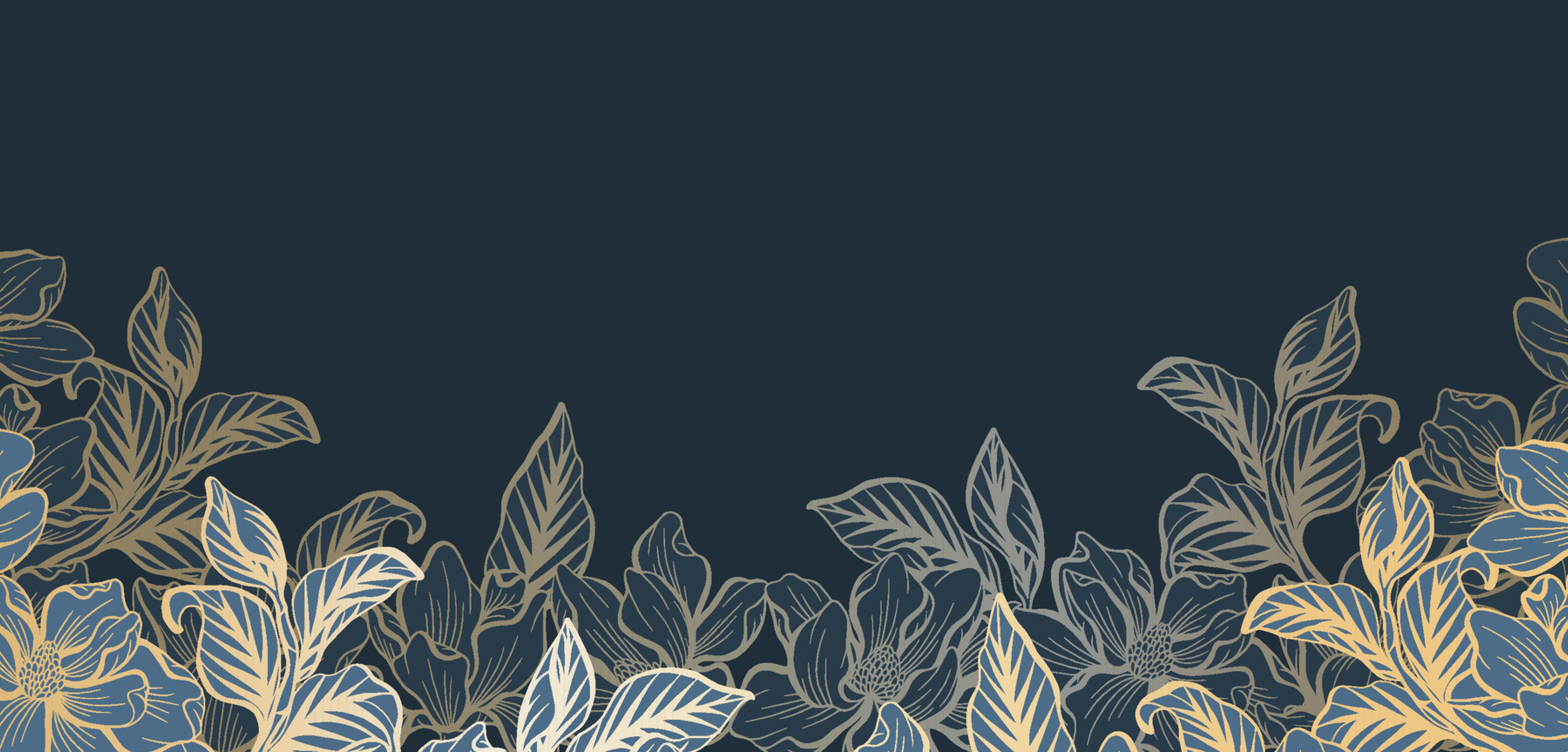 Blue background with hand drawn flowers in the foreground.