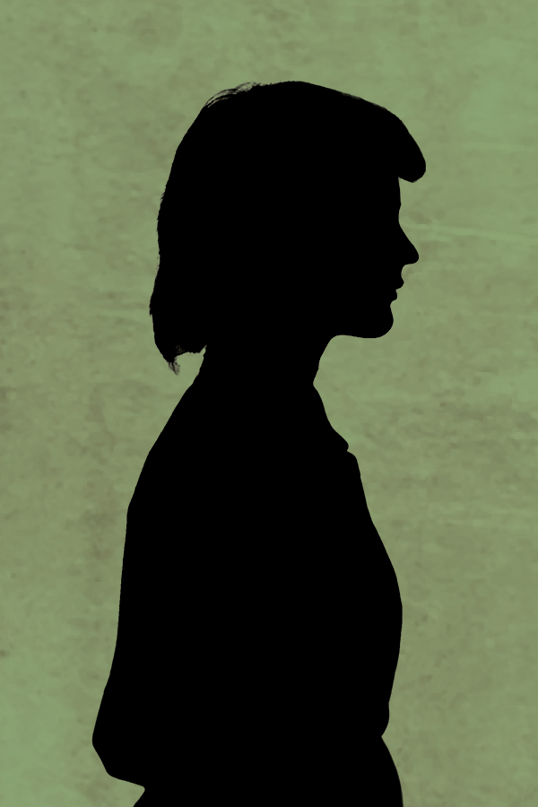 Silhouette of female with light green background.