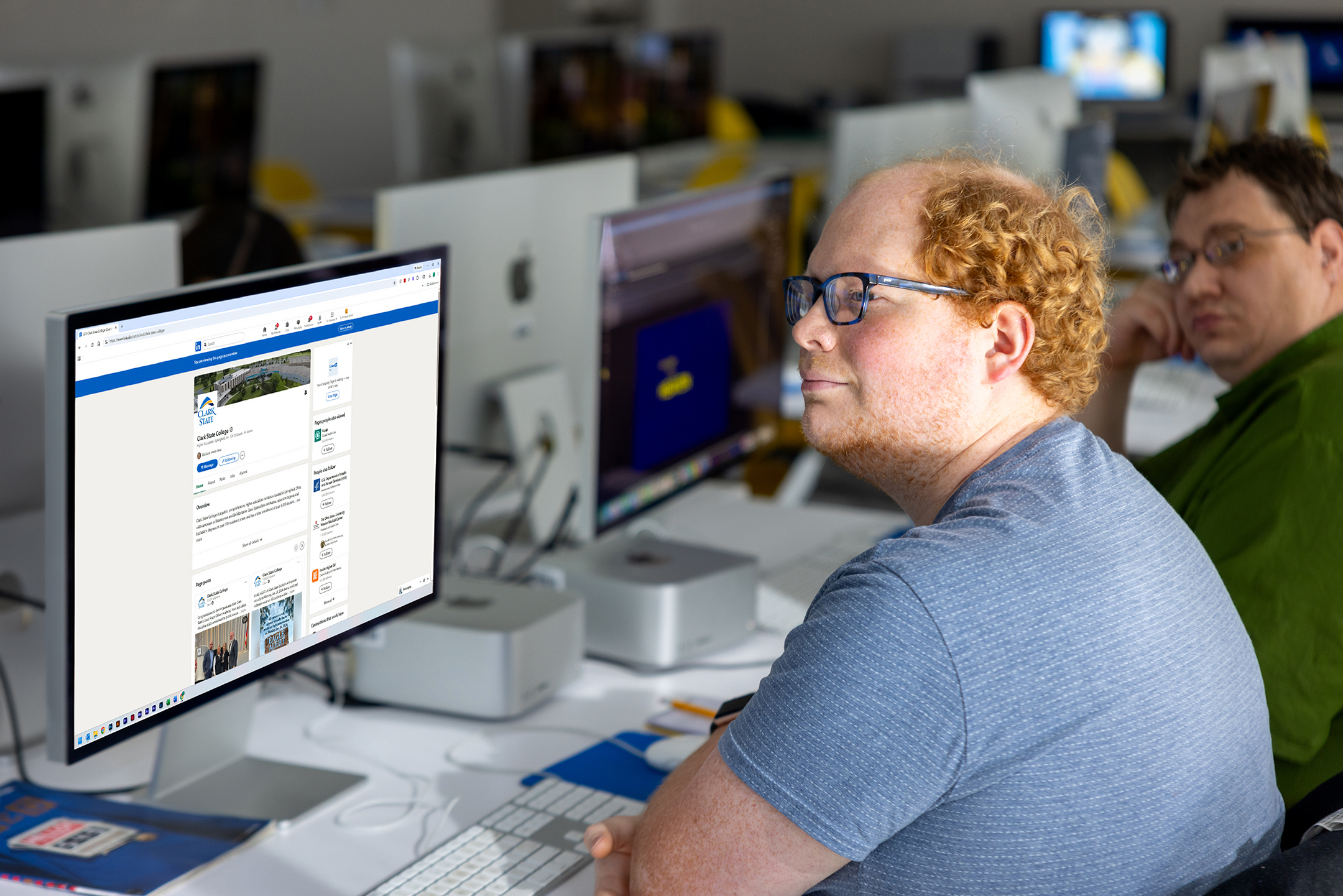 Student sitting at a computer.