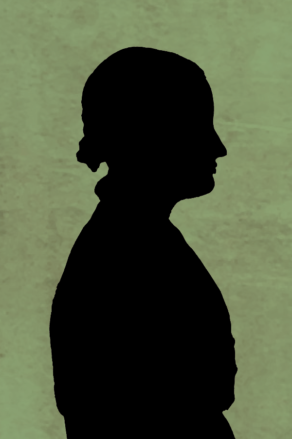 Silhouette of female with light green background.