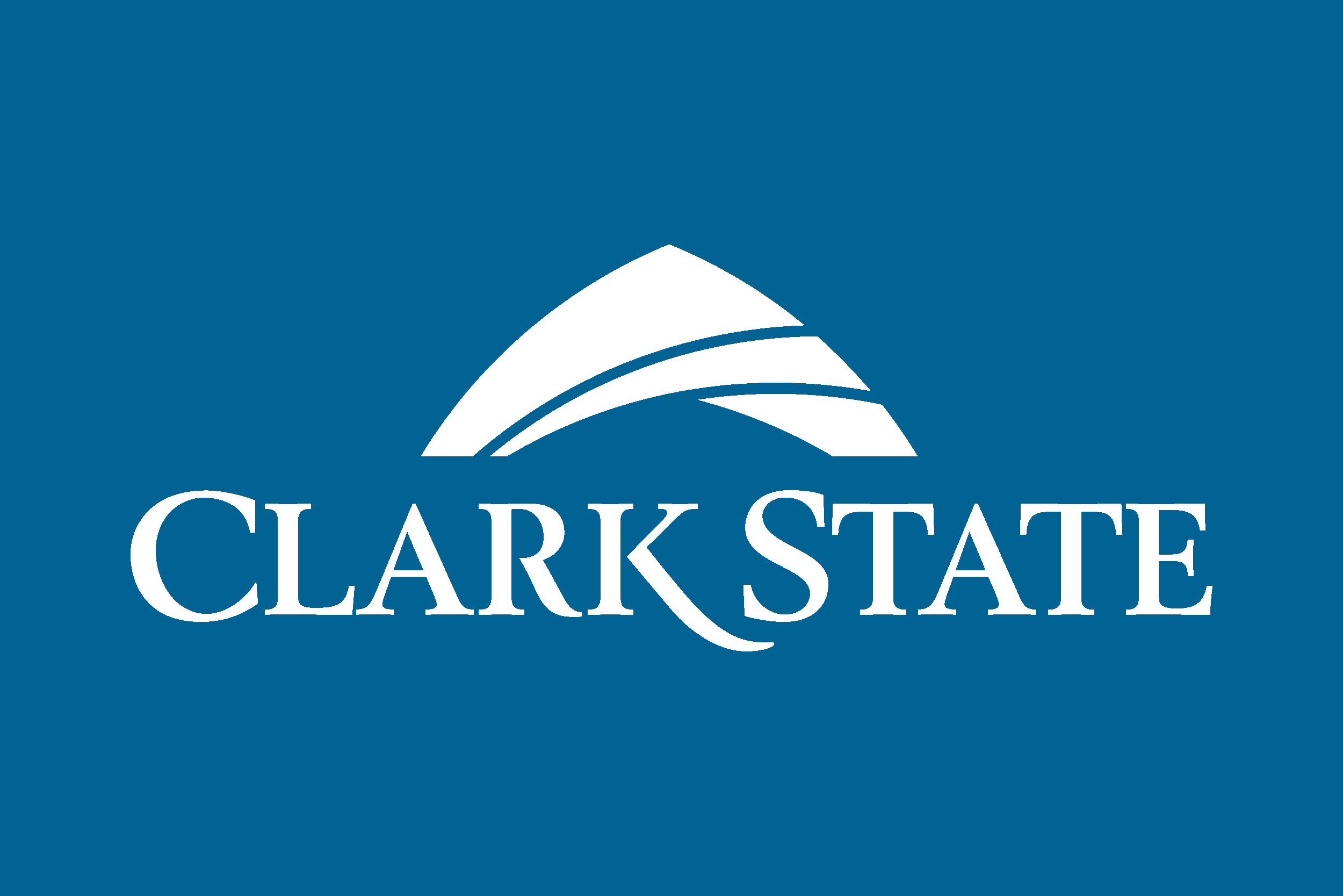 White logo with blue background