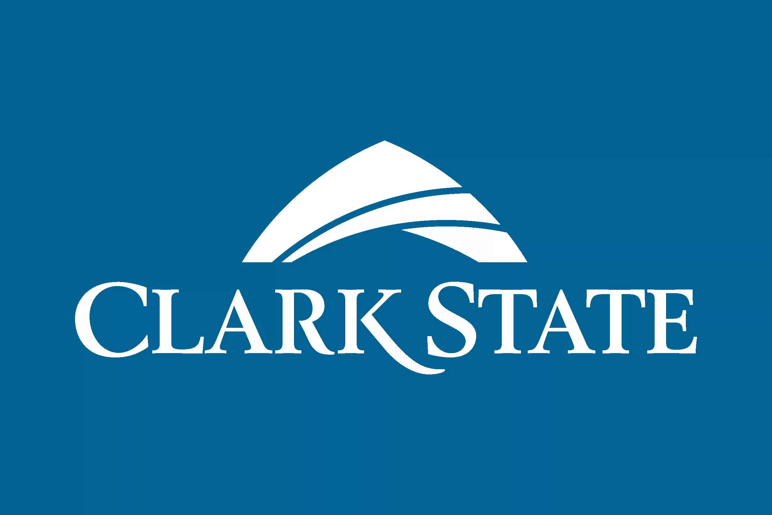 White logo with blue background
