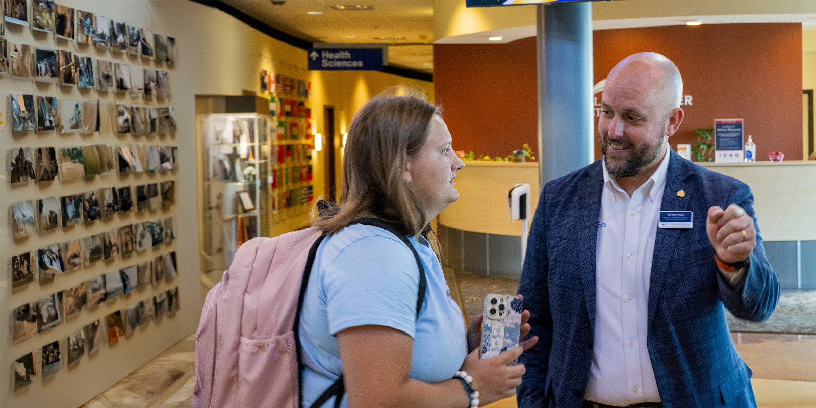 Student talking with Clark State team member