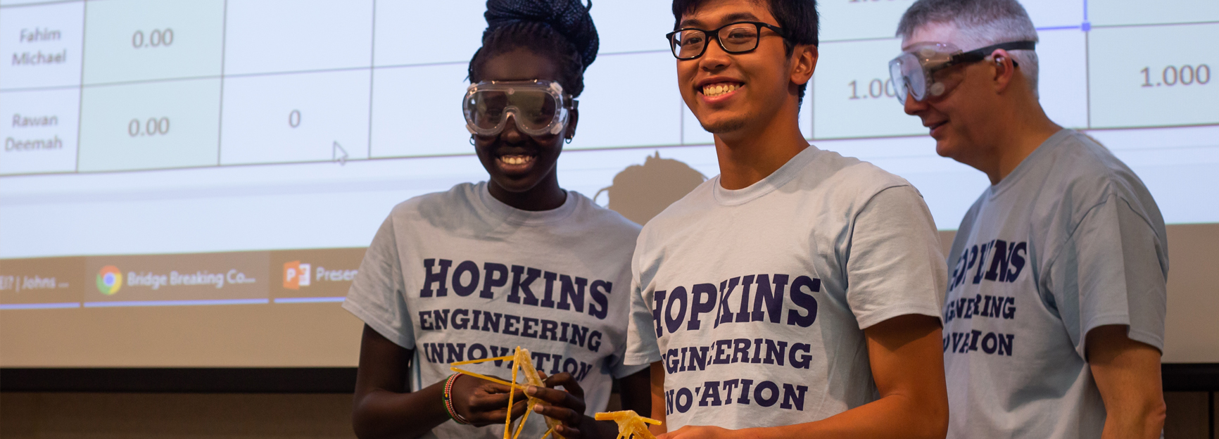 John Hopkins; 3 people; Smiling; goggles